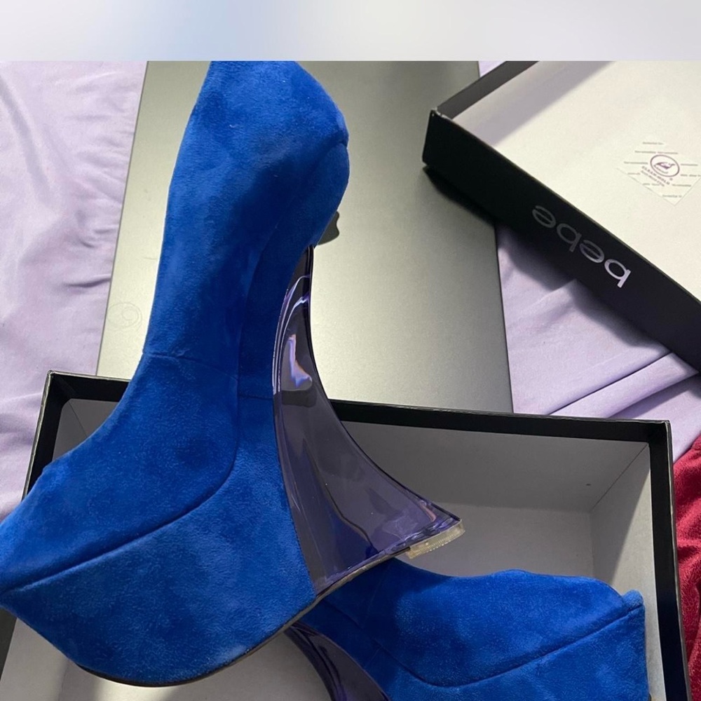 Bebe Vibrant Blue Suede Peep
Toe Platform